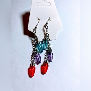 Blue purple red Christmas light bulb earrings